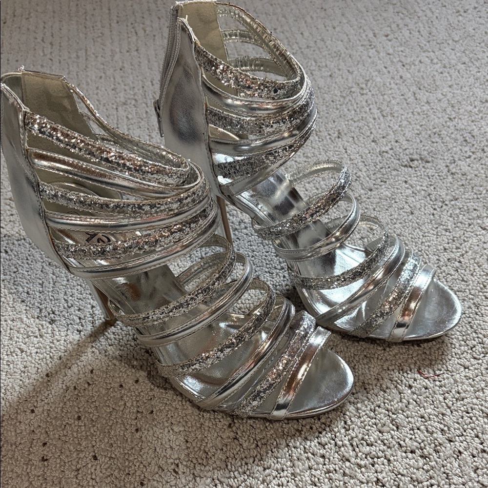 Deb Silver Glitter Strappy High Heel Sandals